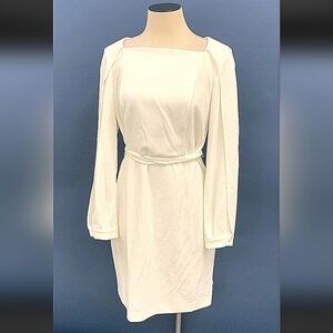 New! Tags!! DKNY White Long Slit Sleeve Dress With Tie Waist Sz 10